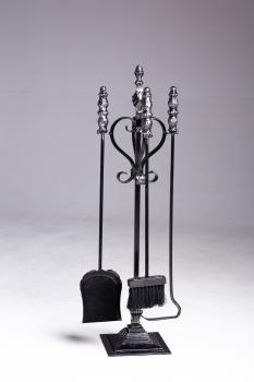 Набор каминный Граф (совок, кочерга, щетка) цвет чёрный с серебряной патиной